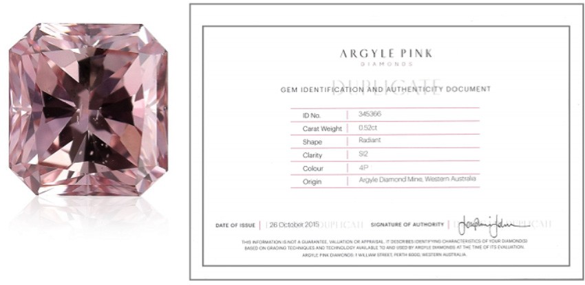 Argyle Diamonds Gem Identification & Authenticity Document.