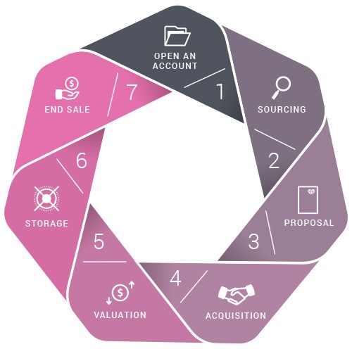 Hexagonal presentation of process on how to get a diamond portfolio.