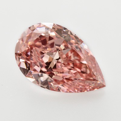 A pear-shaped pink diamond.