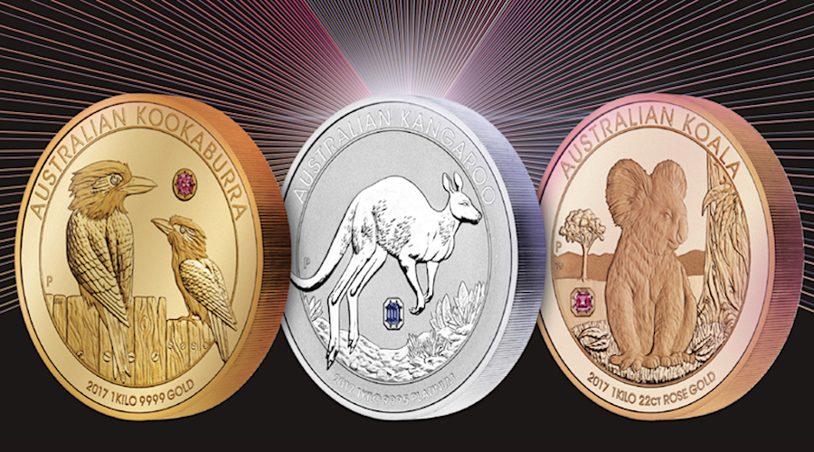Three giant gold Australian coins. 