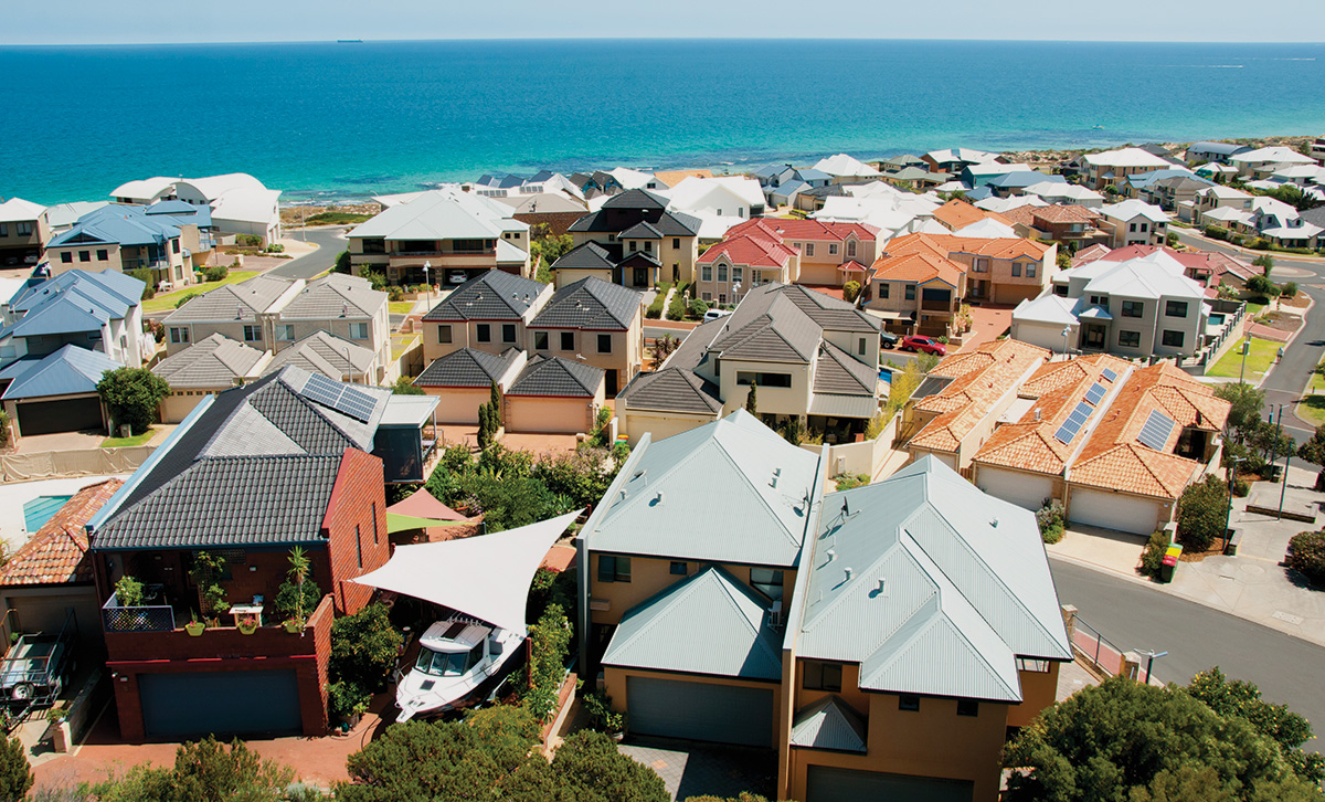 An aerial view of houses in Australian property.