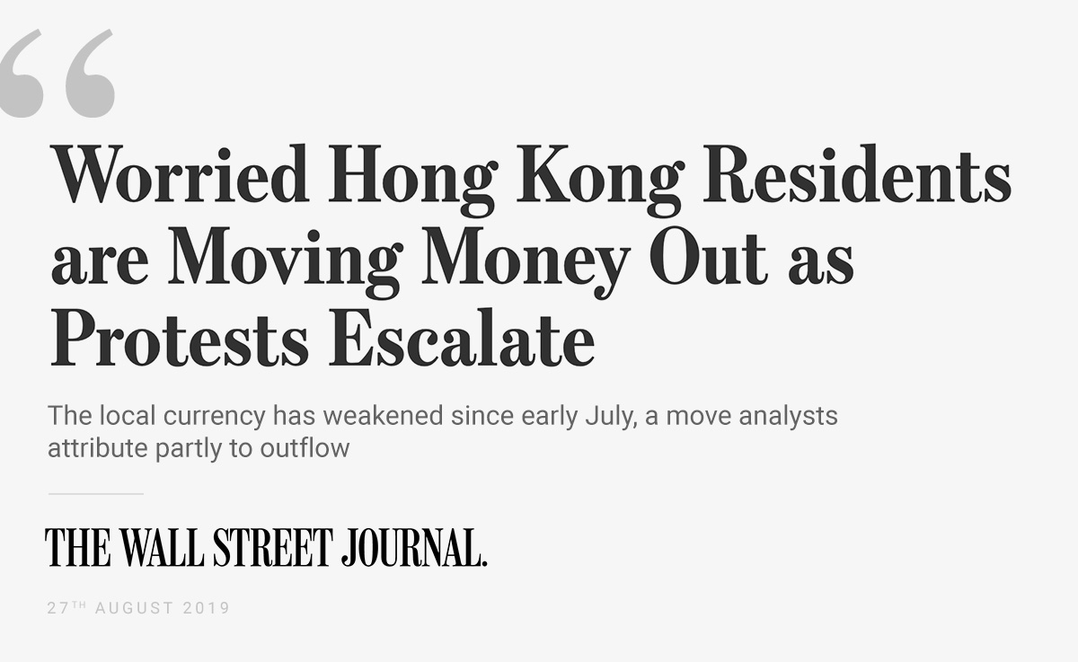 Hong Kong residents are moving money out as protests escalate