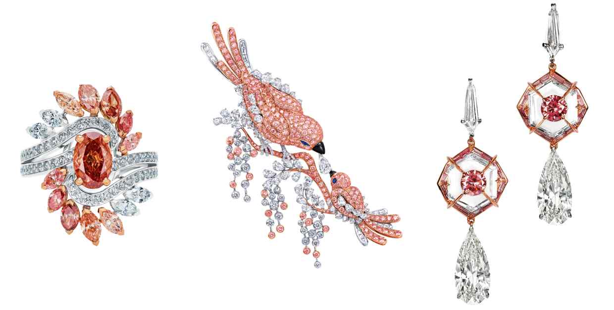 A selection of pink diamonds jewellery