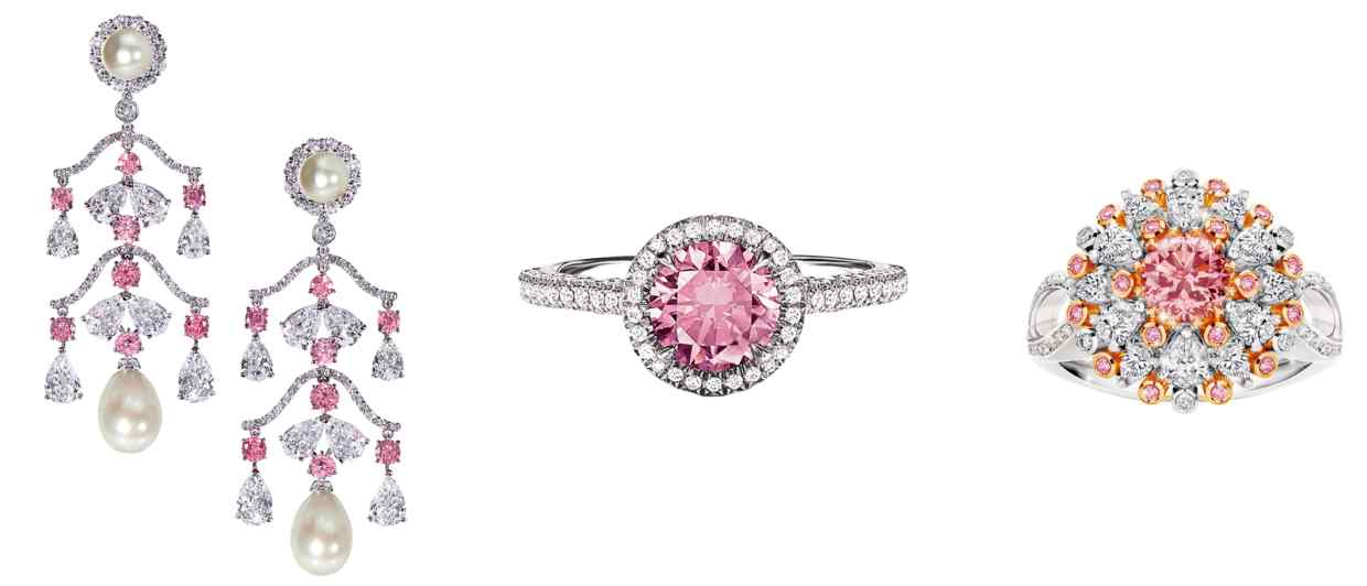 A selection of pink diamonds jewellery