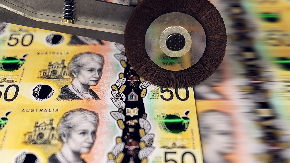 Australian dollars being printed.