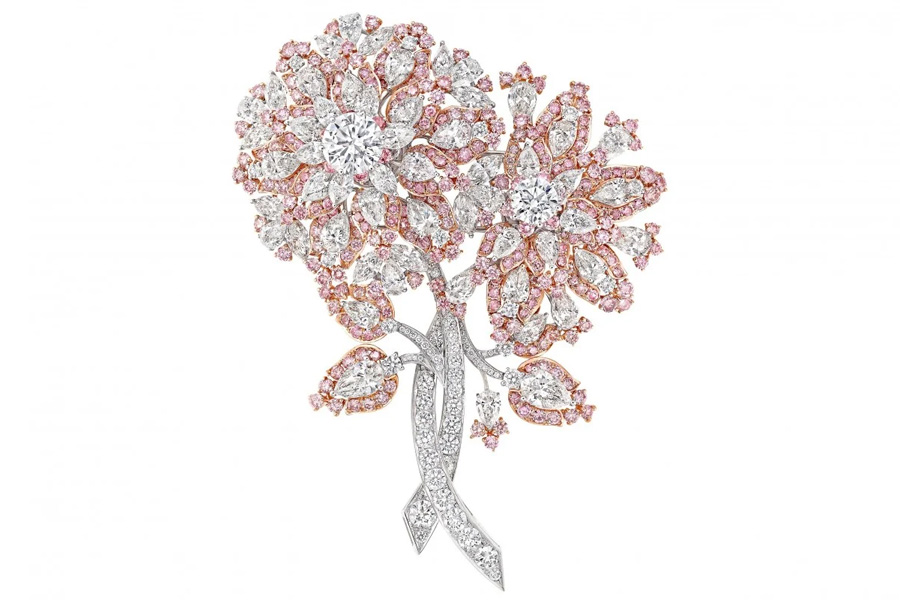 Pink and White Diamond Brooch