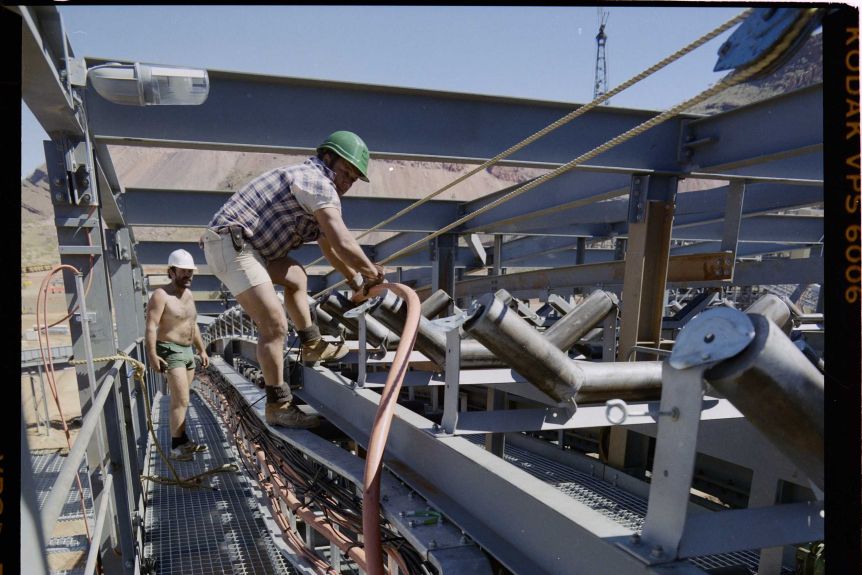 Workers at the Argyle Diamond Mine during its early years of operation