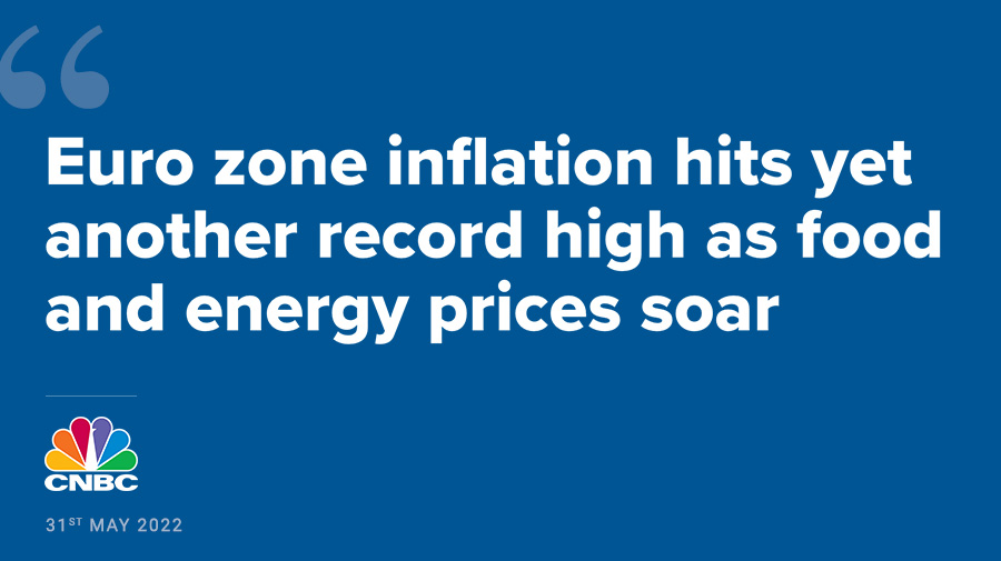 Headline from CNBC: Euro zone inflation hits yet another record high as food and energy prices soar